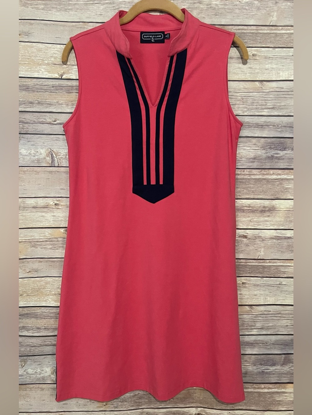 Duffield Lane Size Medium The Grand Coral Pink Navy Shift Dress